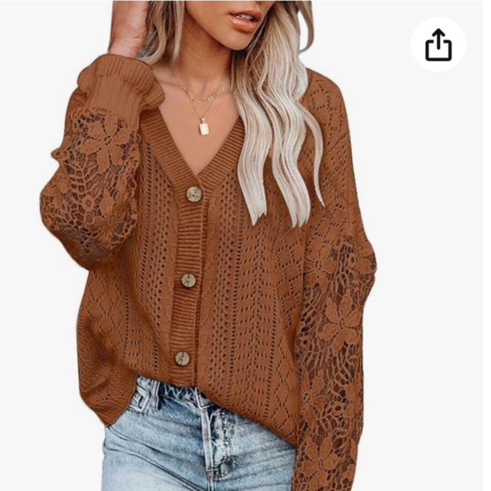 AlvaQ Womens Small Lightweight Lace Crochet Cardigan Oversized Sweater Kimonos